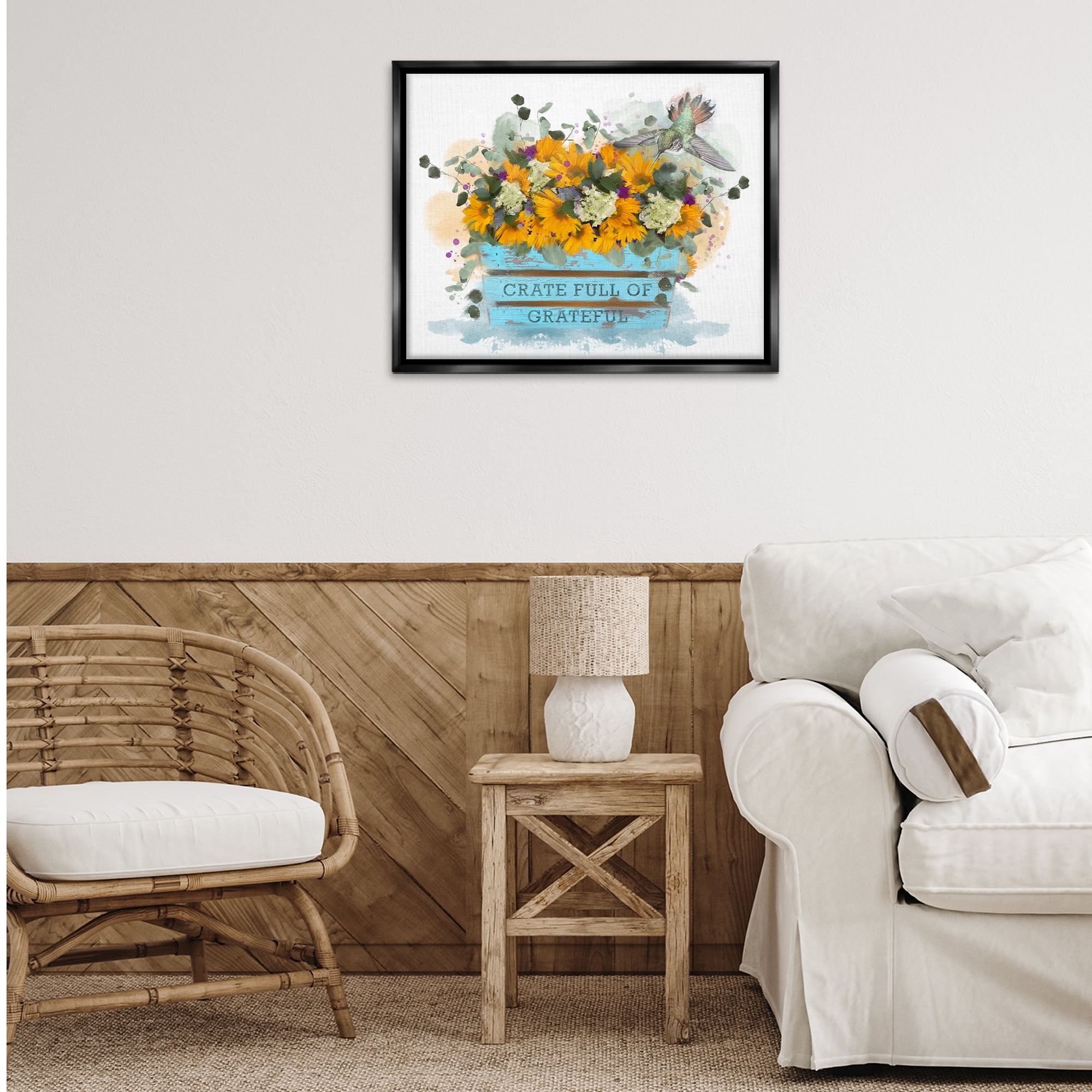 Stupell Industries Crate Full Of Grateful Botanical & Floral Painting Black Floater Framed Canvas Art Print Wall Art, 31 x 25