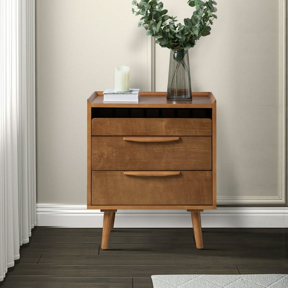 28" Tall 3 Drawers End Table with Charging Station Storage Table Acorn