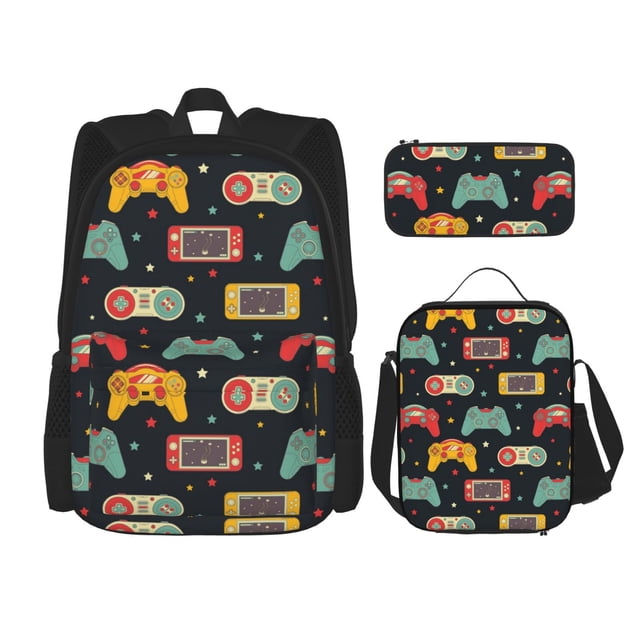 Balery Retro Video Game Mochila escolar 3 en 1 para niños: mochila resistente con lonchera térmica y estuche para lápices. Mochila escolar para niños y niñas.