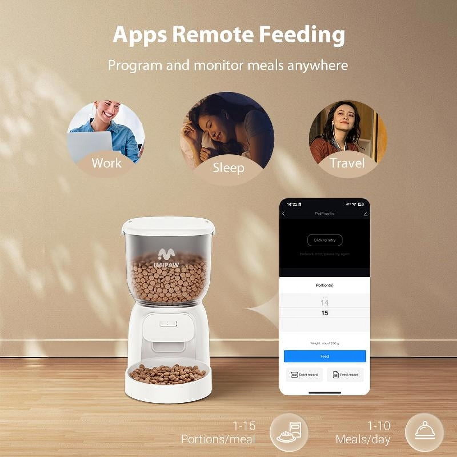 IMIPAW 4L WIFI Automatic Cat Feeder Smart Pet Feeder Cat Food Dispenser with App Remote Control
