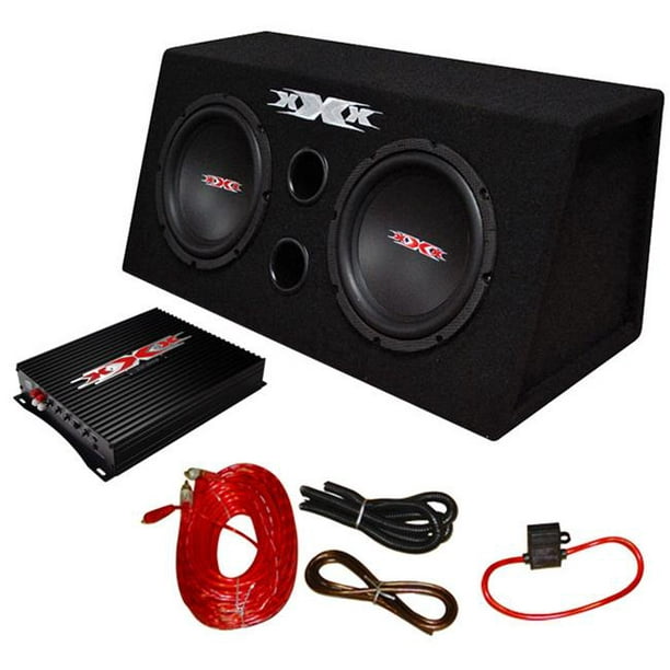 XXX XBX800B Dual 8 in. Bass Box with Amplifier & Wiring Kit 800W Black  Woofers 