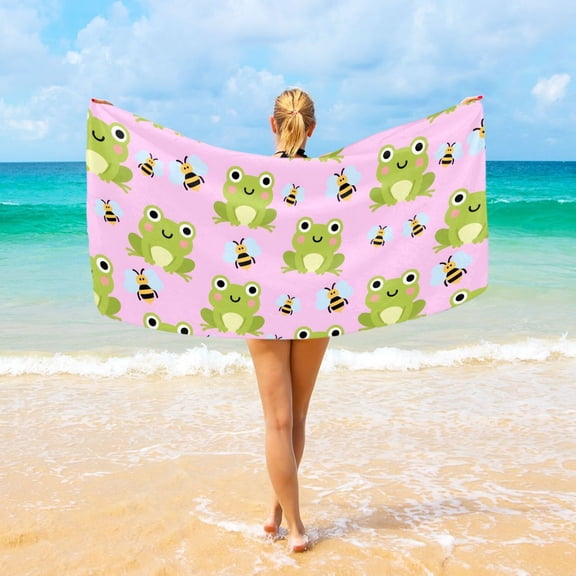 Ryvnso Cute Frogs Bees Beach Towel Quick Dry Swimming Yoga Beach Towels Large Sand Free Microfiber Towel 31"W x 71"L