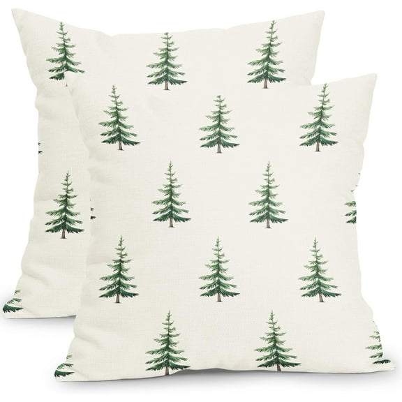 Christmas Tree Pillow Covers 18x18 Inch Green and Cream Christmas Decorative Throw Pillow Covers Set of 2 Winter Holiday Neutral Pillowcases Cushion Covers for Couch Indoor Outdoor Decor