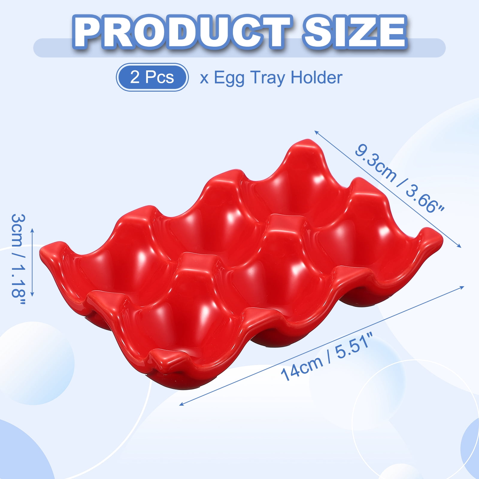 Uxcell 2Pcs Ceramic 6 Cups Egg Tray Holder, Porcelain Eggs Container for Home Countertop Kitchen Storage Refrigerator Fridge Decorative Serving Display, Red