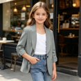 thumbnail image 4 of Grblisyd Girls Solid Color Lapel Suit Coat Button Down Half Long Seeve Blazer Jacket, 4 of 8