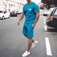 thumbnail image 3 of LEKDFST Men's 2 Piece Short Sets Graphic Print Short Sleeve T Shirts and Drawstring Shorts Clothing Set Light Blue M, 3 of 5