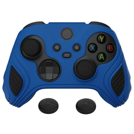 PlayVital Scorpion Edition Two-Tone Anti-Slip Silicone Case Cover for Xbox Series X/S Controller, Soft Rubber Case for Xbox Core Wireless Controller with Thumb Grip Caps - Blue & Black