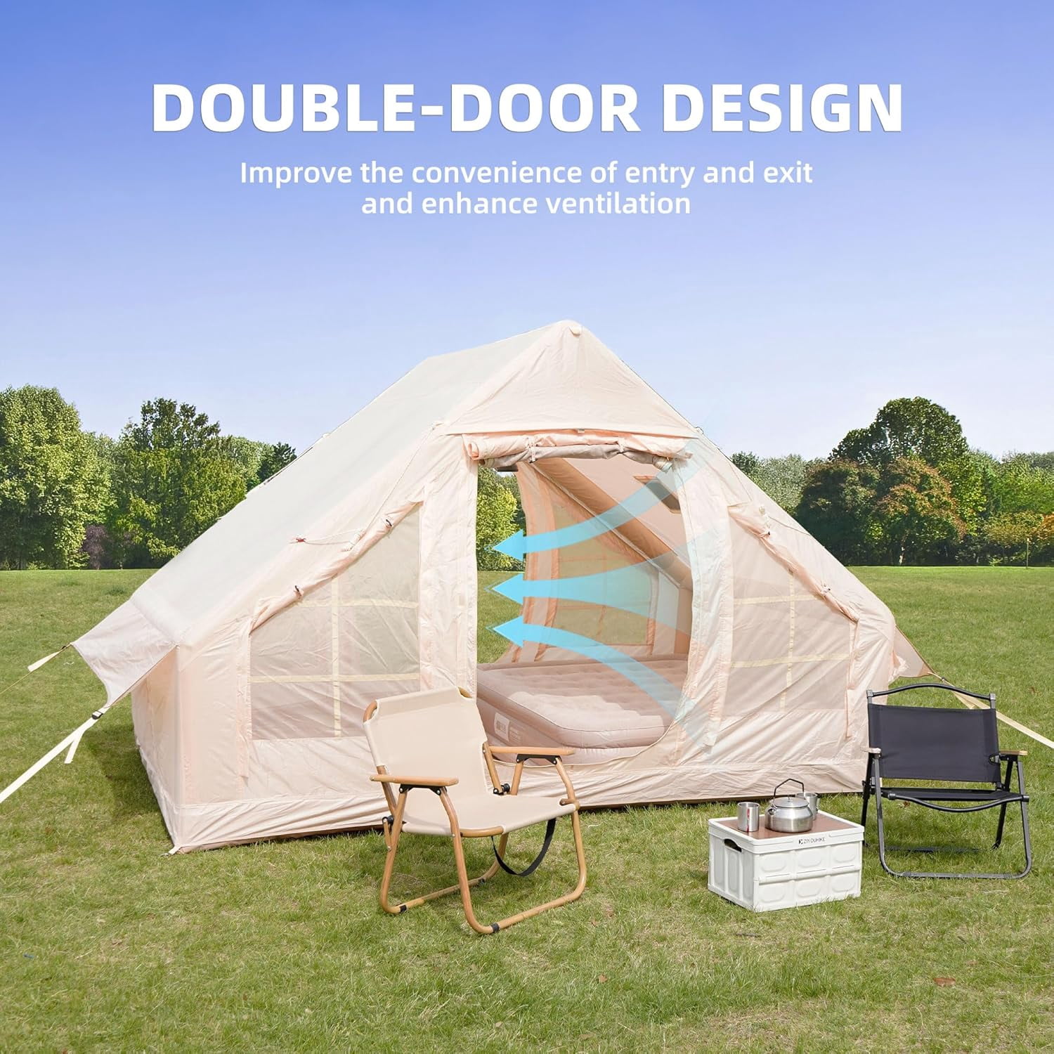 6.3m ² Inflatable Camping Tent with Canopy, 4 Season Waterproof Windproof Air Tent, 420D Oxford with Clear Skylight Mesh Windows and Doors