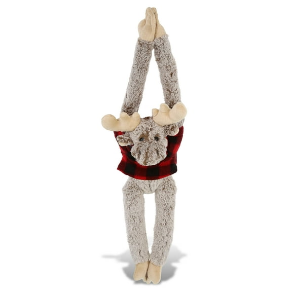 DolliBu Super Soft Long Arms Moose Stuffed Animal with Plaid Red Hoodie Sweater - Cute Moose Plush Lumberjack Stuffed Toy with Plaid Jacket Dress Up for Christmas, Holiday, Winter - 21 Inches