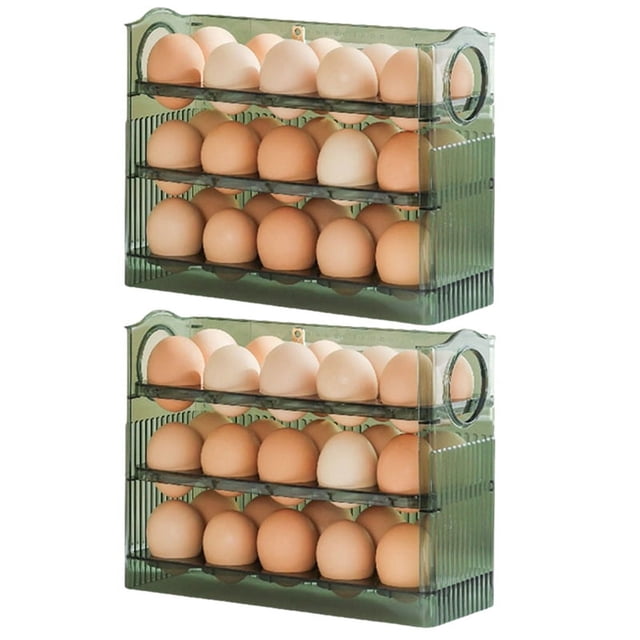 Rejilla para huevos para refrigerador, puerta abatible para almacenamiento de huevos, bandeja, contenedor, caja para ahorrar espacio, color verde