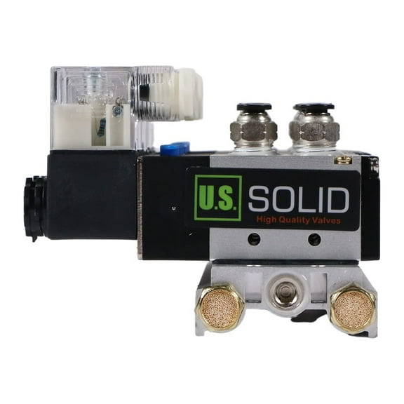 U.S. Solid 1/4in 6 Integrated Electric Pneumatic Solenoid Valve Manifold Base 24VDC 5 Way 2 Position
