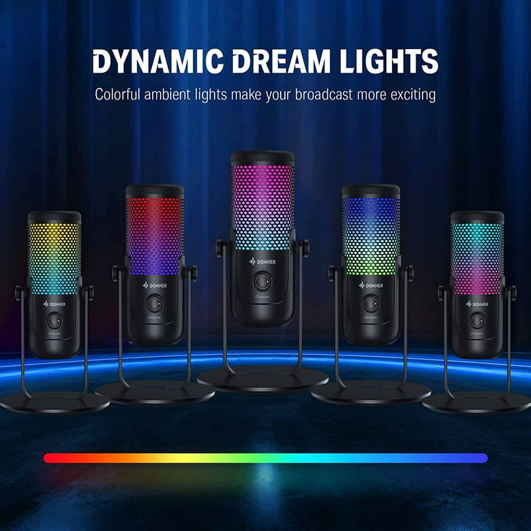 Desktop Microphone Condenser Mic with RGB Gaming Ambient Light for