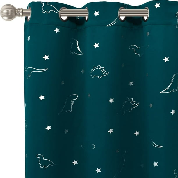 Lordtex Cortinas Opacas Con Estampado De Dinosaurios Y Estrellas Para Habitación De Niños, Cortinas Con Aislamiento Térmico, Cortinas Para Ventanas Que Reducen El Ruido, Para Dormitorio De Niños Y Niñ