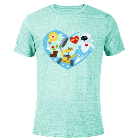 Disney and Pixar’s Wall-E and Eve Heart Valentine’s Day - Short Sleeve Blended T-Shirt for Adults – Customized-Ocean Blue