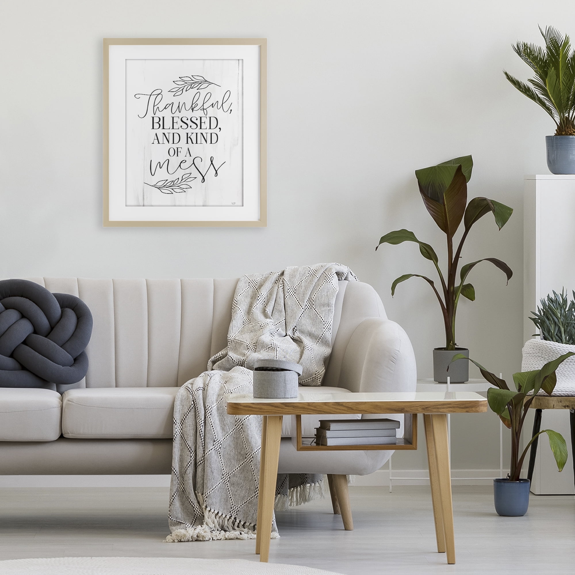 Stupell Industries Thankful Bless & A Mess Birch Framed Print Under Glass, design by Lux + Me Designs