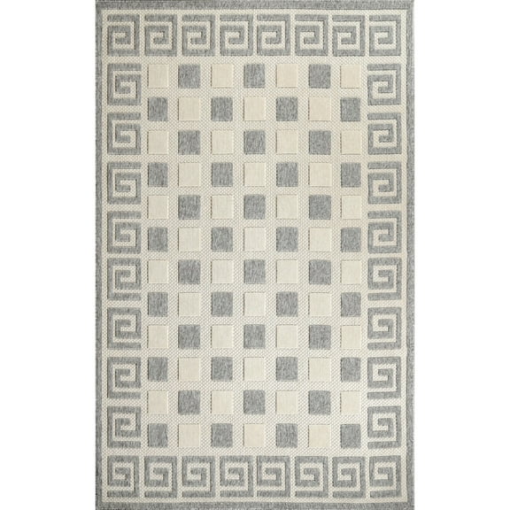 Superior Nila Greek Key Indoor Outdoor Area Rug, 5' 2" x 7' 2", Cream