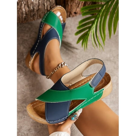 

Women Large Size Wedge Sandals New Fashion Thick Low One-Belt Buckle Round Toe Casual Slip-On Slippers