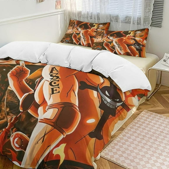 Bh157 PortgasD Ace Bed Duvet Cover Funny Anime Cartoon Bedding Sets Lightweight 3 Piece Comforter Sets, 1 Duvet Cover And 2 Pillowcases ka157(Double200x200cm)