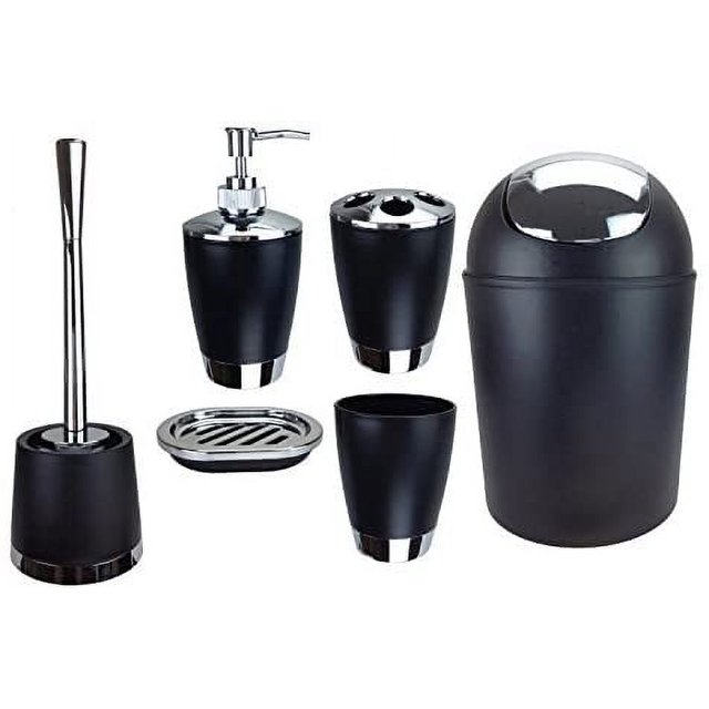Juego de 6 accesorios de baño que incluye dispensador de jabón, escobilla de baño y portaescobillas Negro