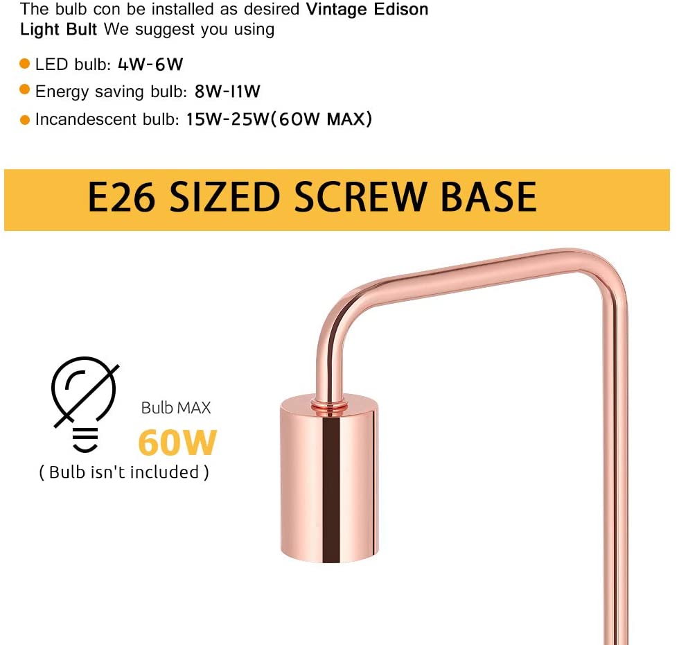 LIANTRAL Table Lamps for Bedroom Bedside Lamps Rose Gold Set of 2