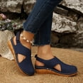 thumbnail image 4 of Rokment Women's Orthopedic Wedge Sandals with Arch Support Spring Summer Fashion Comfortable Flower Hollow out Leather Closed Toe Casual Platform Mid Heel Beach Walking Dress Shoes Blue Size 7.5, 4 of 7