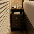 thumbnail image 4 of Muwuele Solid Wood Small Nightstand with Drawers, Dorm Bedside Table, Narrow Black Nightstand for Bedroom, Living room, 4 of 13