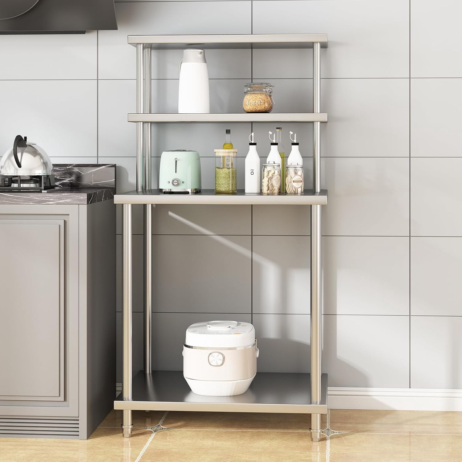 Stainless Steel Double Overshelf, Commercial 2-Tier Adjustable Shelves, Double Deck Overshelf for Prep & Work Table In Restaurant, Kitchen and Home, 30" x 24"