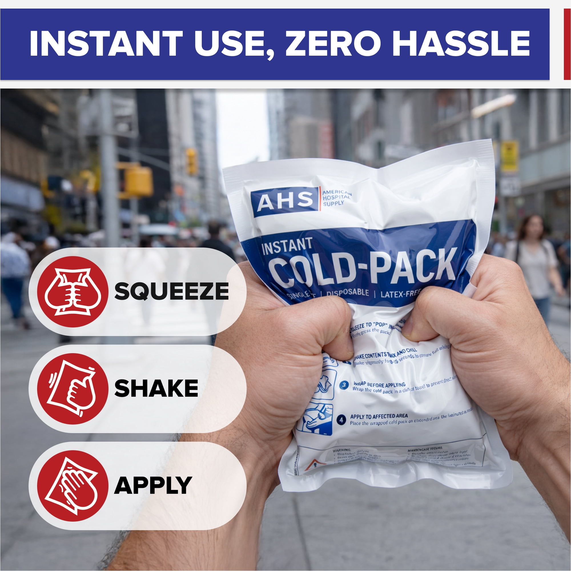 American Hospital Supply Disposable Instant Ice Cold Pack,  No Freezer Needed, Activates in Seconds, First Aid & Sports Use, 6" x 9", Case of 24