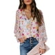 thumbnail image 4 of Blusa de mujer Ticfox con manga farol y botones Estampado floral corte holgado rosa L, 4 of 6