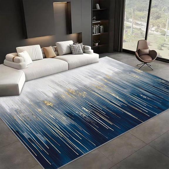 Abstract Artwork Area Rugs, Blue Modern Carpet, Washable Non Slip Low Pile Soft Rug for Living Room Bedroom Office Dining Room Home Decor Mat 2x3ft
