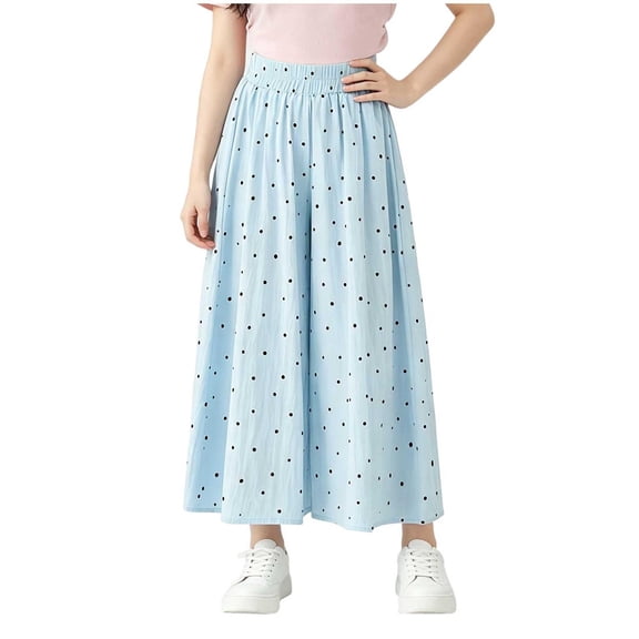 Posijego Girls Long Pants Polka Dot Print Wide Leg Elastic Waist Lightweight Casual Flowy Palazzo Pants for Big Girls