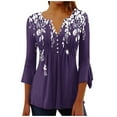 thumbnail image 1 of Birdeem Blouses pour Femmes Décontractées Imprimées à Boutons Taille Plissée Évasée Manches 3/4, 1 of 12