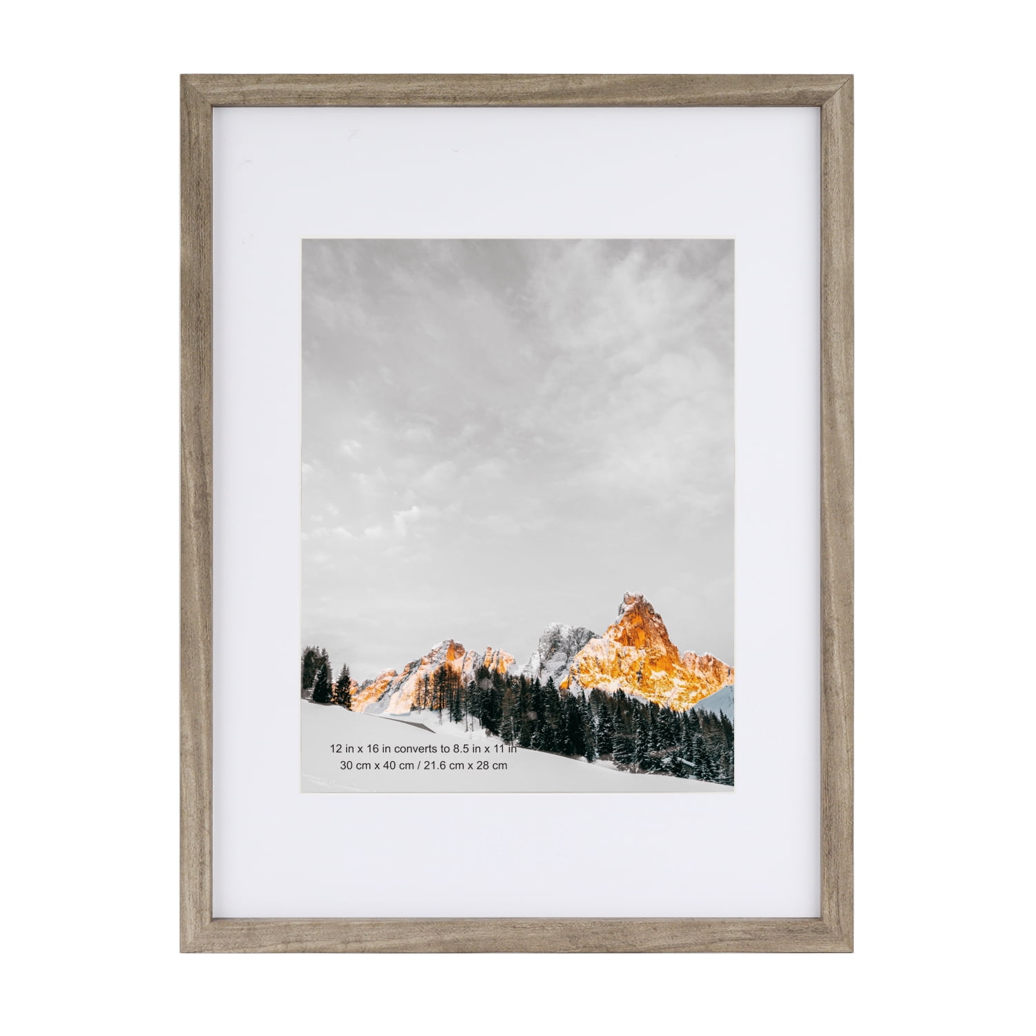 Scholartree 12 x 16 5-in-1 Wood Picture Frames Set-12x16 Matted to 8.5x11 Wall Frames, Gray