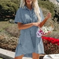 thumbnail image 6 of WILLBEST Summer Dress for Women Petite Small Women's Short Sleeve Button Down Flowy Tiered Denim Dress Trendy, 6 of 8