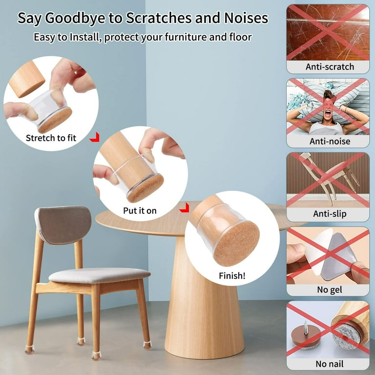Ezprotekt 16 Pcs Chair Leg Covers Silicone Chair Leg Floor Protectors with Felt 2inch Round Clear