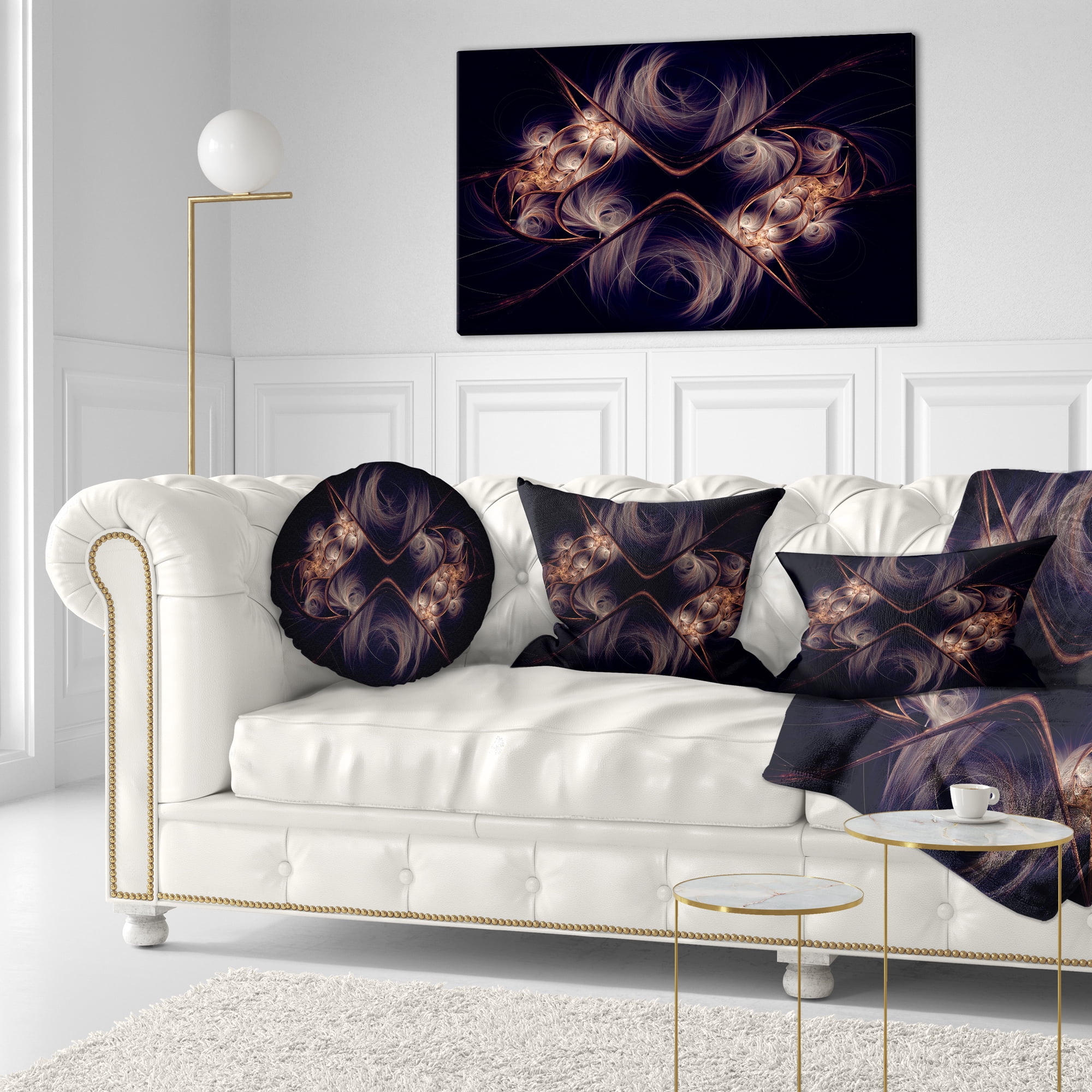 Designart Dark Gold Fractal Flower Pattern - Abstract Throw Pillow - 12x20