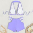 thumbnail image 5 of Staron Women's Swimsuits High-Waisted Cutout Deep V Bikini Set Two Piece Vintage Bathing Suit with Removable Padded Bra and Shorts, Purple S, 5 of 7
