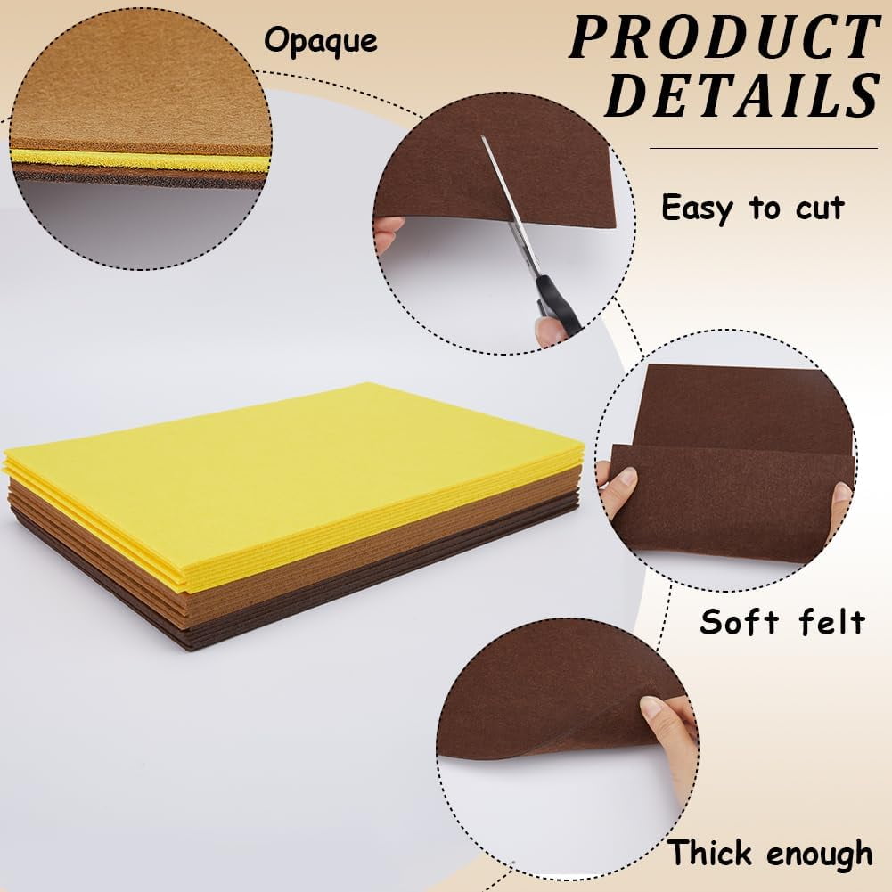 21Pcs Felt Fabric Sheets 12 x 8 inch 2.3mm Thick Non Woven Felt Sheets Yellow Brown Coffee Patchwork Sewing Felt Fabric Rectangle 3 Colors for DIY Sewing Crafts Handicraft Projects