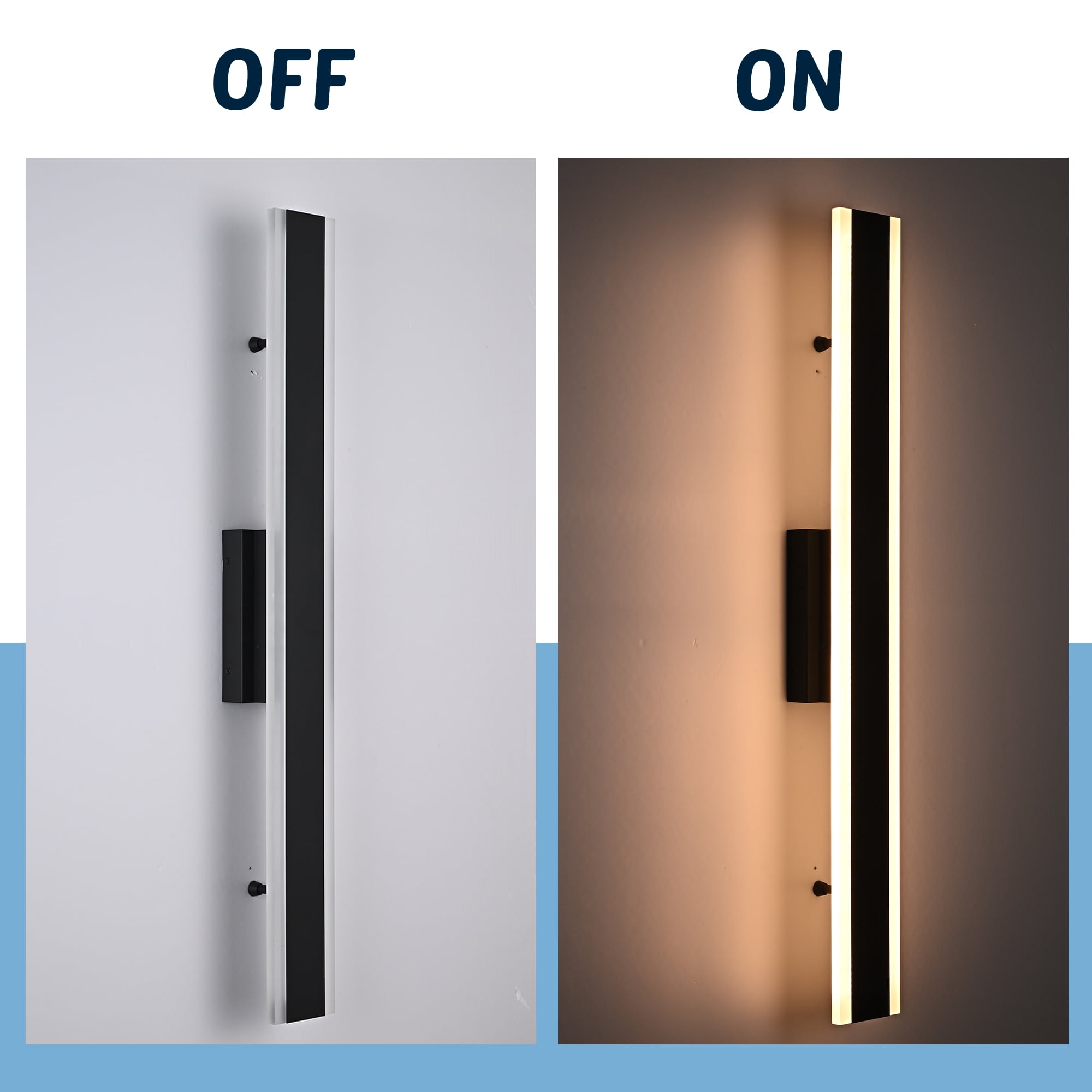 Melucee 2 Pack Long Outdoor Wall Lights, LED 24in Exterior Lighting Fixtures, IP65 Waterproof Matte Black Linear Outside Sconce