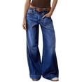 thumbnail image 1 of Womens Wide Straight Leg Mid Rise Baggy Pocket Denim Jeans Without Belt L, 1 of 8