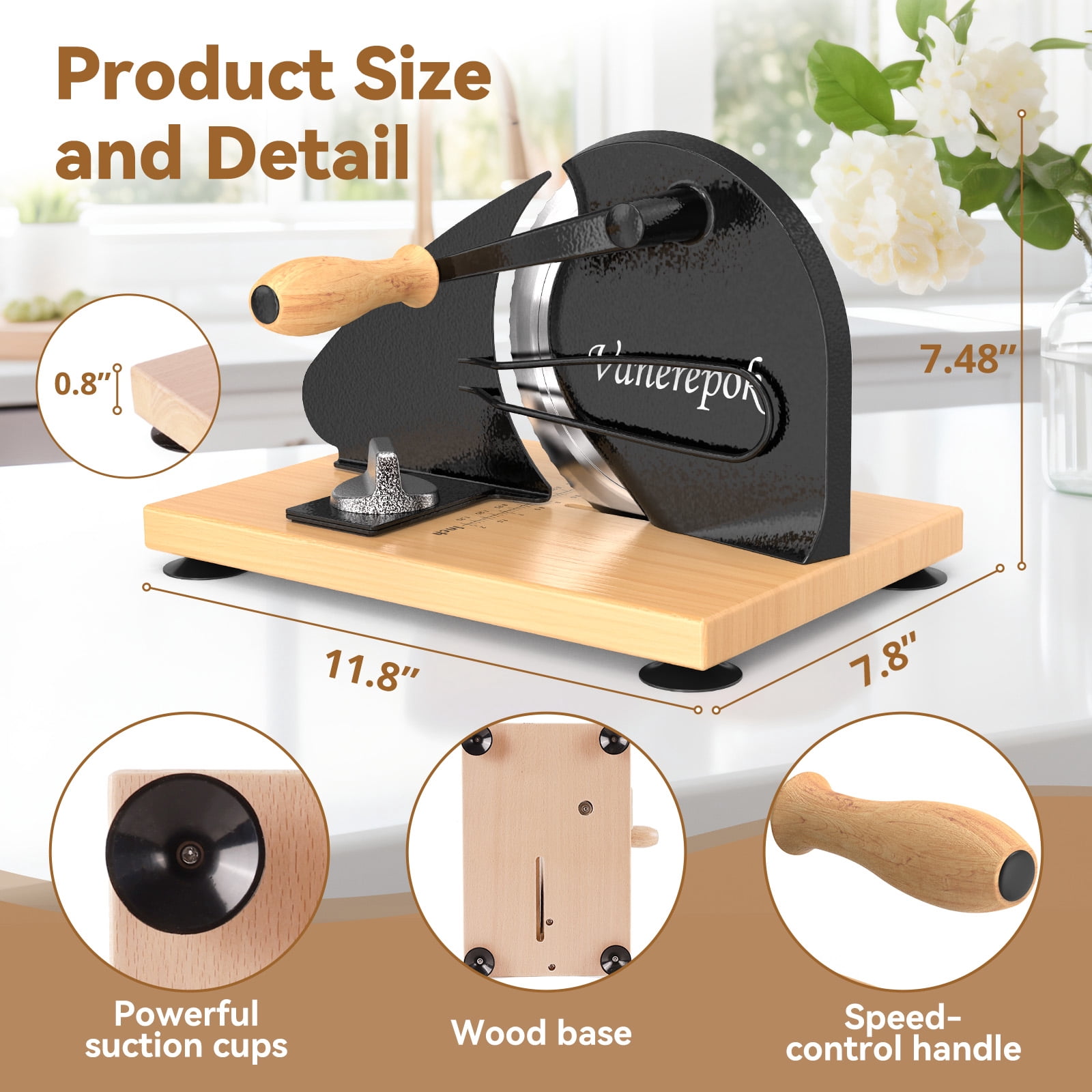 Manual Bread Slicer for Homemade Sourdough Hand Crank Cutter Adjustable Thickness