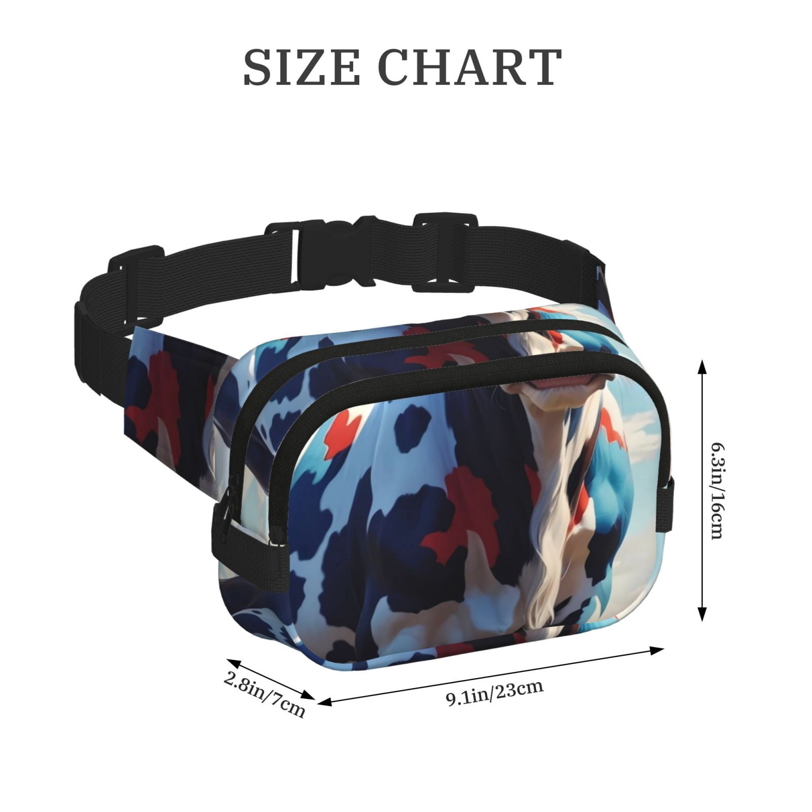 Picia Colorful Cow Pasture Print Square Double-Layer Waist Bag Mini Adjustable Waist Belt Bag Exercise Running Travel Hiking