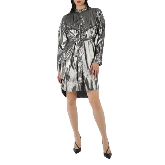Burberry Ladies Silk Lurex Shirt Dress With Pleats, Brand Size 6 (US Size 4)
