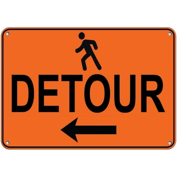 Warning Sign Left Arrow Pedestrian Detour Traffic Sign Road Sign Business Sign 8X12 Inches Aluminum Metal Tin Sign