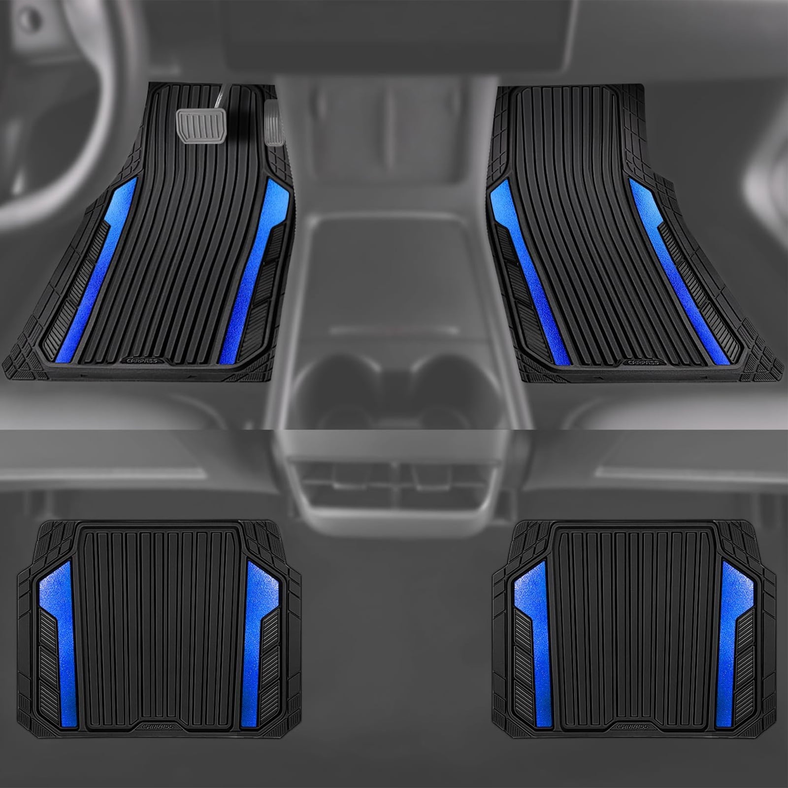 CAR GRAND Heavy Rubber Car Floor Mats, Deep Waterproof Car Mats All Weather, Universal Trim-to Fit Automotive Floor Mats for Car SUV Truck Van, Durable Floor Liners waterproof anti-slip black blue