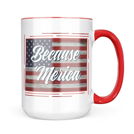 

Christmas Cookie Tin Because Merica Fourth of July Vintage Wood Flag Script Mug gift for Coffee Tea lovers