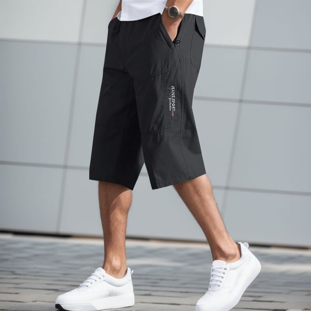 WILLBEST Pantalones Cortos Casuales de Moda para Hombre, Color Sólido, Cintura Elástica, Monos, Pantalones Cortos