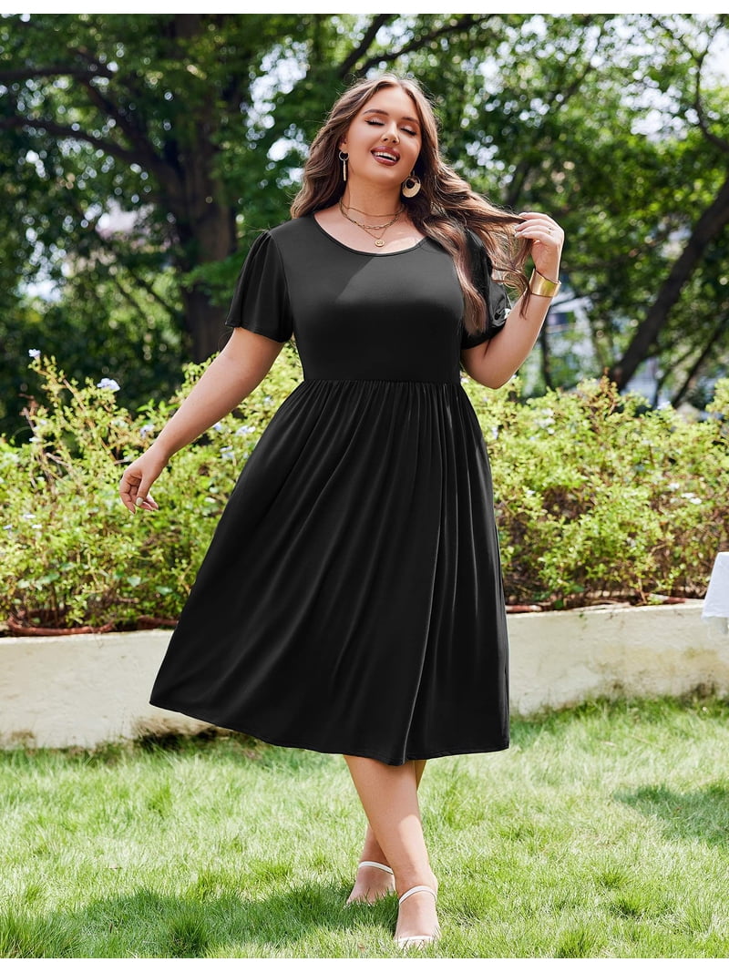 Zeagoo Women Plus Size Short Sleeve Dress Loose Summer Casual A-Line Flowy  Midi Dresses with Pockets - Walmart.com