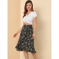 thumbnail image 3 of Falda Cruzada de Verano Allegra K con dobladillo alto y bajo con volantes En la cintura con Lazo floral para mujer Blanco negro XS, 3 of 6