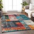thumbnail image 6 of HomeRoots 623269 10 x 14 ft. Teal, Blue & Orange Abstract Washable Transitional Indoor & Outdoor Rectangle Area Rug, 6 of 9